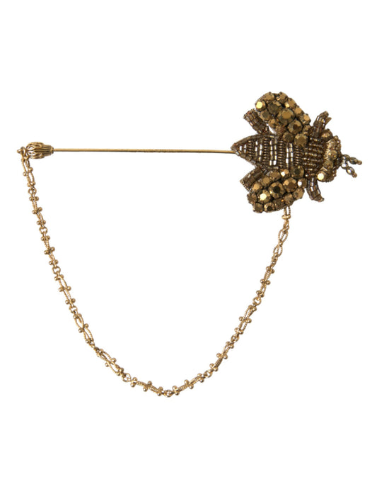 Dolce & Gabbana Crystal Embellished Gold Tone Bee Lapel Pin