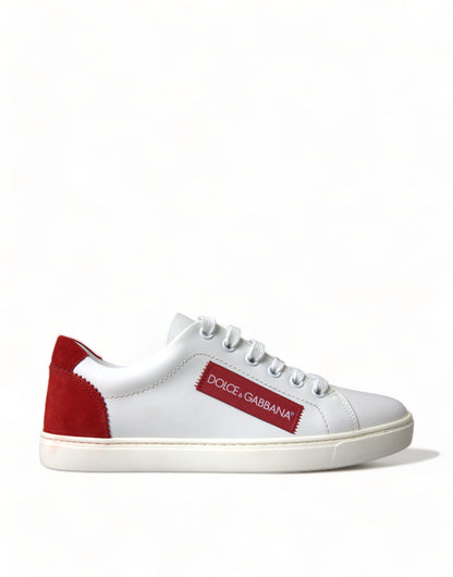 دولتشي آند غابانا أحذية رياضية جلدية بيضاء أنيقة مع لمسات حمراء