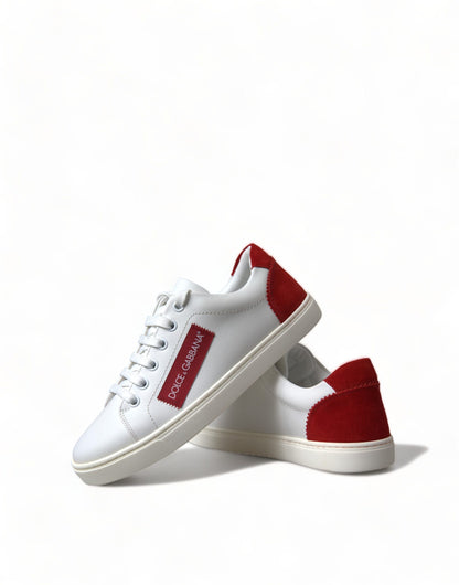 دولتشي آند غابانا أحذية رياضية جلدية بيضاء أنيقة مع لمسات حمراء