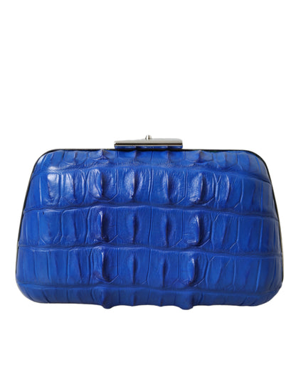 حقيبة كلاتش كهربائية من جلد التمساح باللون الأزرق من بالنسياغا