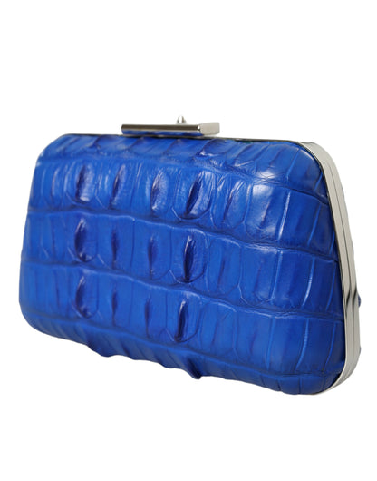 حقيبة كلاتش كهربائية من جلد التمساح باللون الأزرق من بالنسياغا