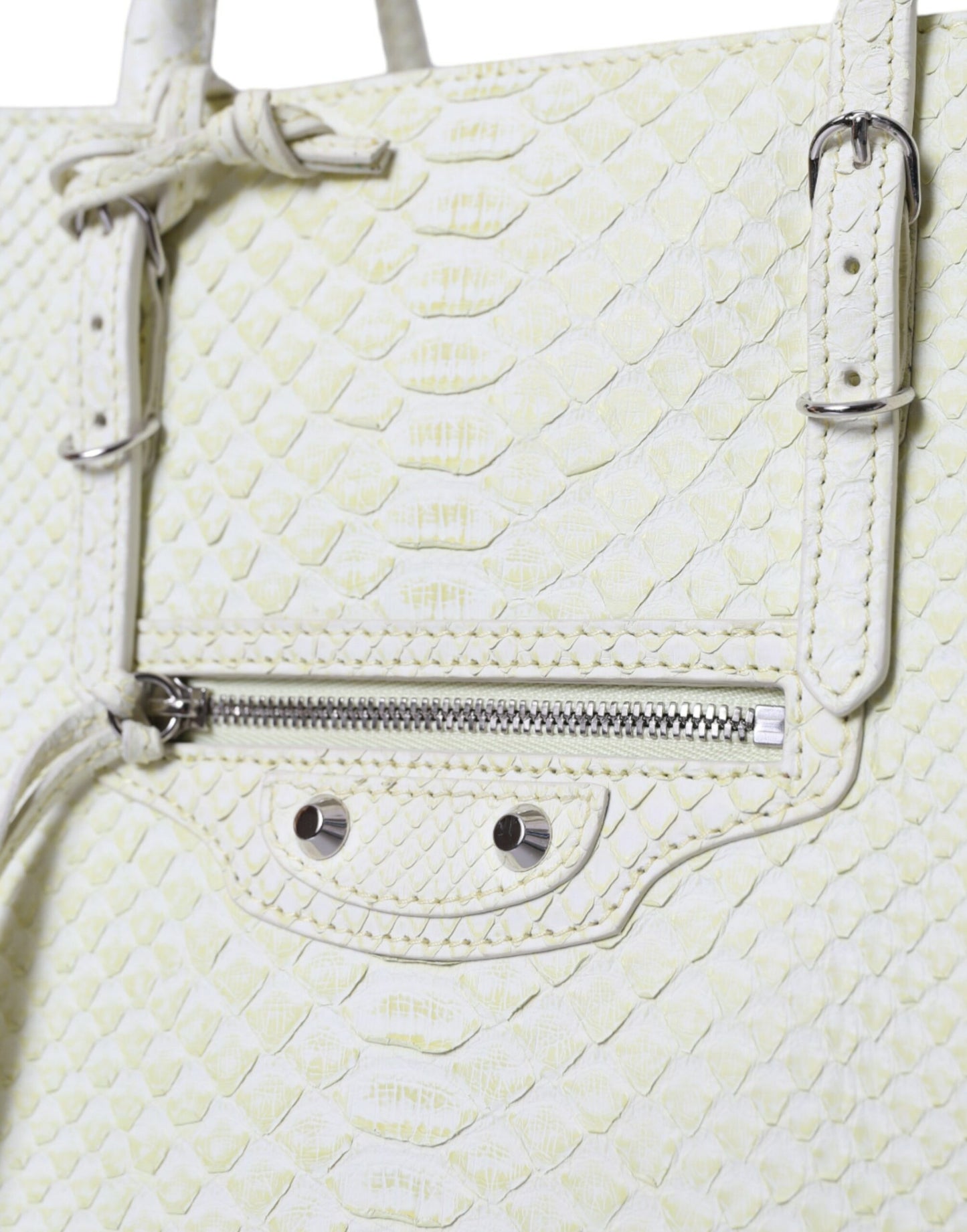 حقيبة Balenciaga Chic جلد الثعبان باللون الأبيض والأصفر