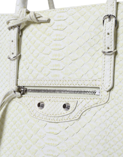 حقيبة Balenciaga Chic جلد الثعبان باللون الأبيض والأصفر