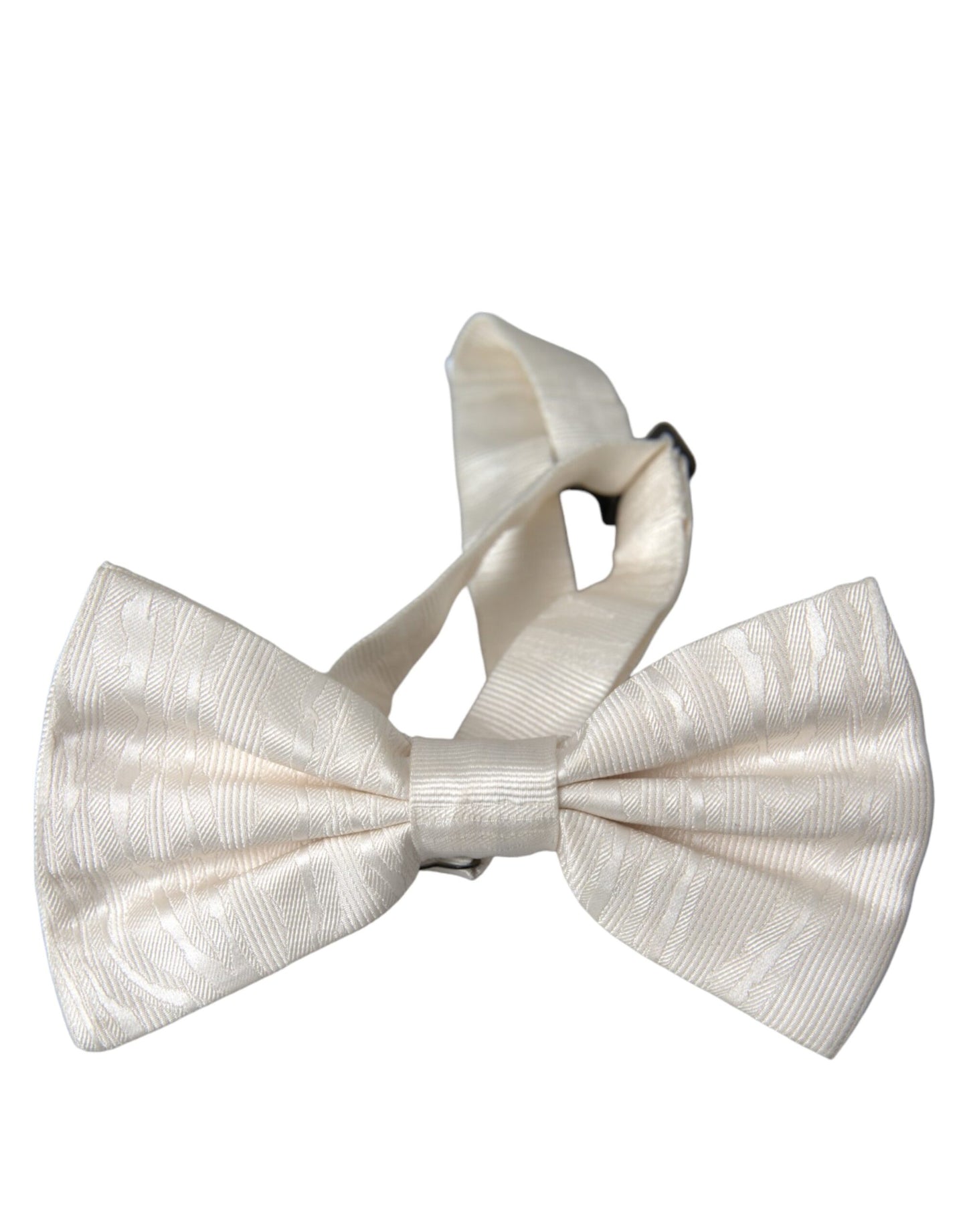 Dolce & Gabbana White Jacquard Silk Adjustable Neck Men Bow Tie