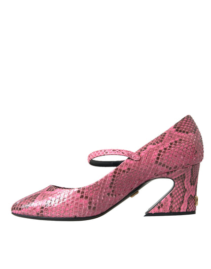 حذاء دولتشي آند غابانا بكعب ماري جين جلد الثعبان الوردي