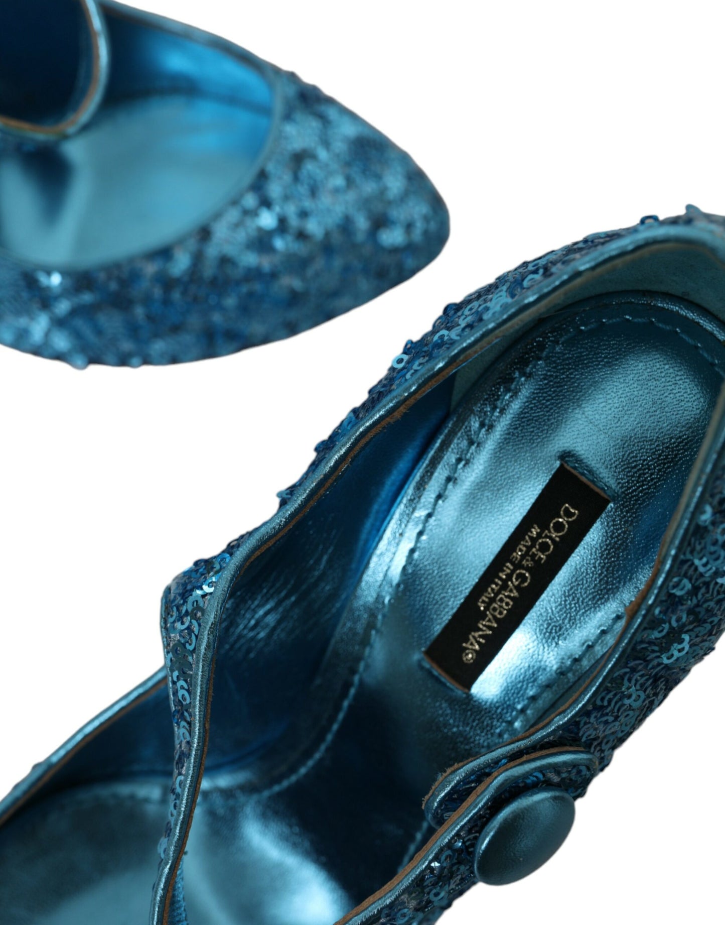 دولتشي آند غابانا حذاء ماري جين بكعب عالٍ مزين بالترتر الأزرق