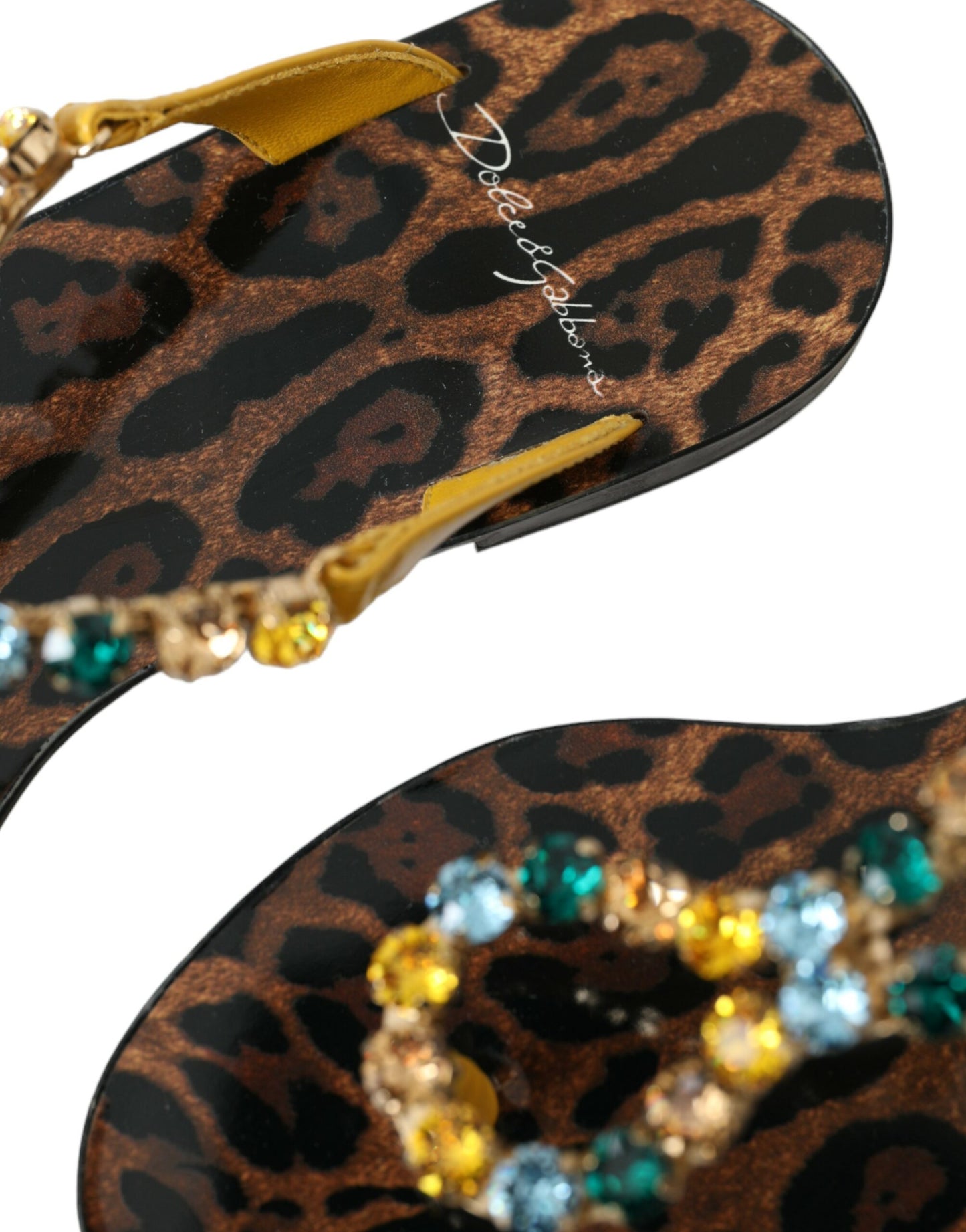 Dolce & Gabbana Mustard Crystal Calf Leather Beachwear Shoes
