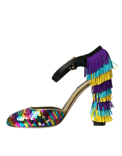 Dolce & Gabbana Multicolor Sequin Crystal Mary Jane Shoes