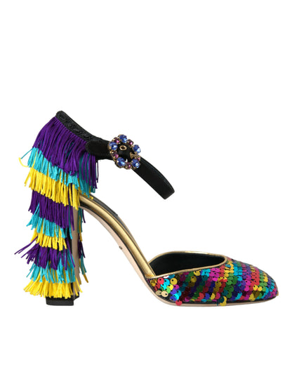 حذاء دولتشي آند غابانا ماري جين متعدد الألوان مزين بالترتر والكريستال