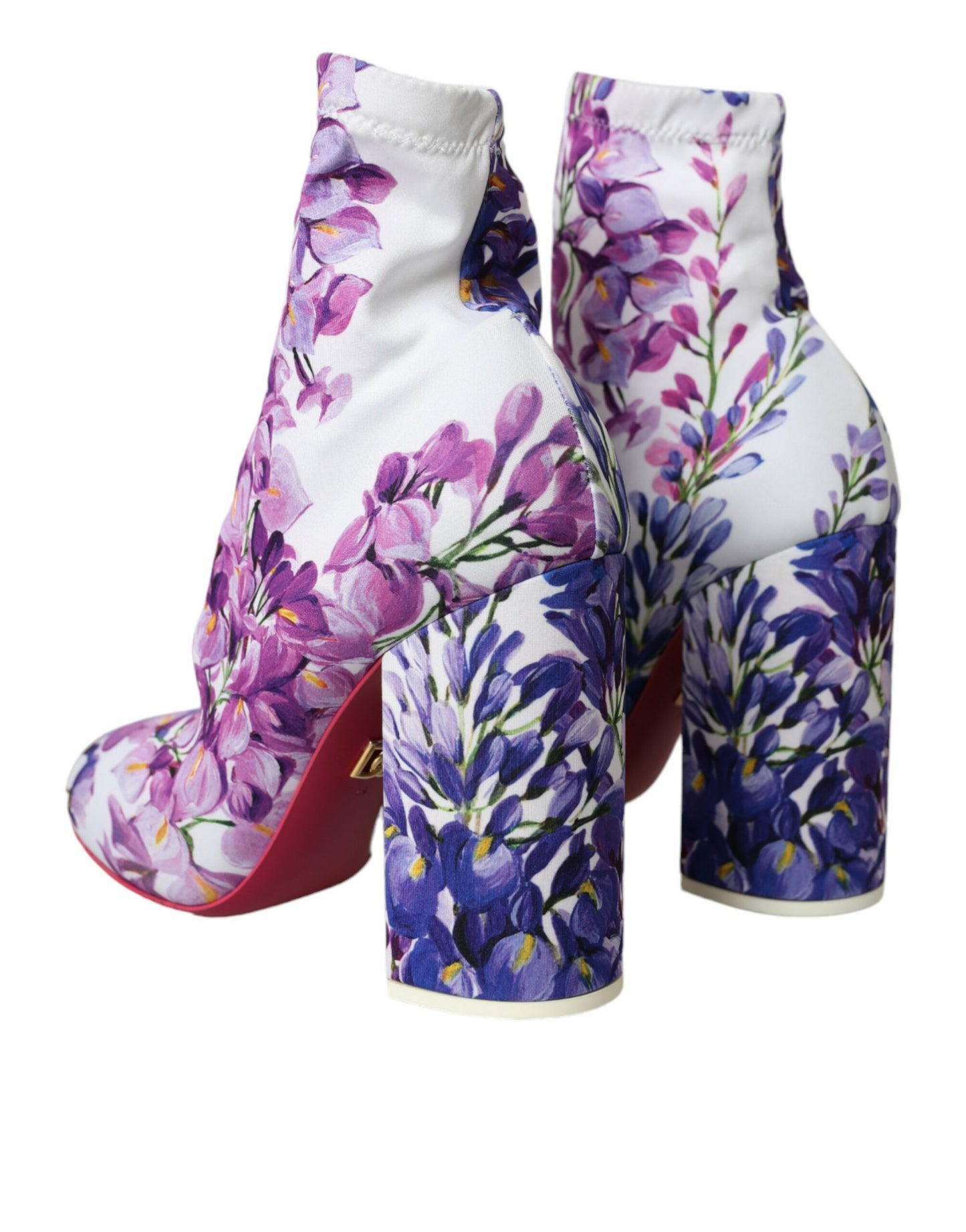 Dolce & Gabbana White Floral Jersey Stretch Boots Shoes