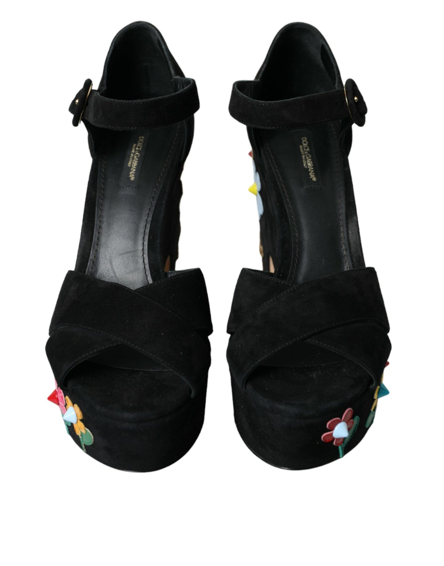 Dolce & Gabbana Black Suede Ankle Strap Heels Sandals Shoes