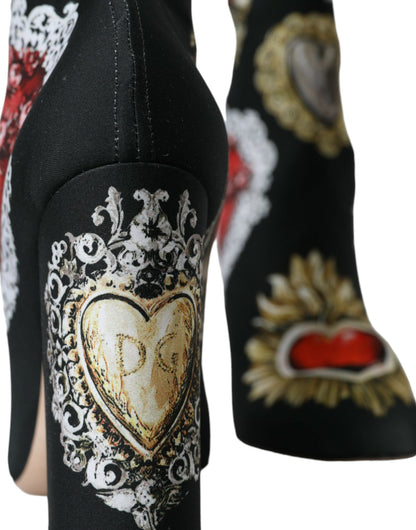 Dolce & Gabbana Black Stretch Socks Red Hearts Booties Shoes