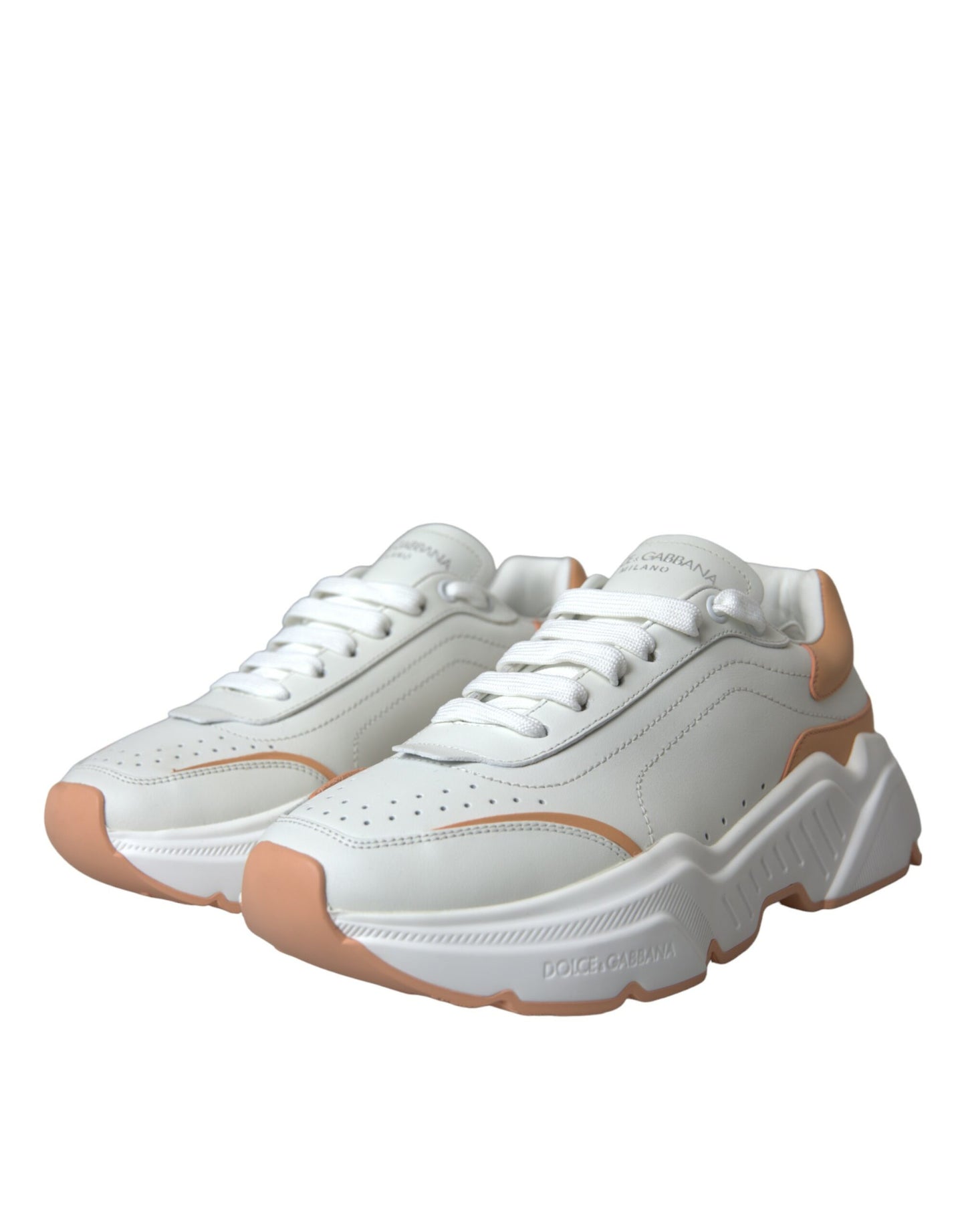 دولتشي آند غابانا أحذية رياضية جلدية بيضاء الخوخ DAYMASTER
