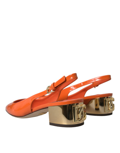 Dolce & Gabbana Orange Embellished Leather Slingback Shoes