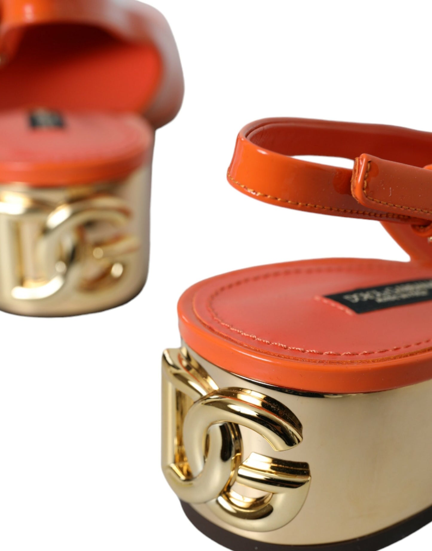 Dolce & Gabbana Orange Embellished Leather Slingback Shoes