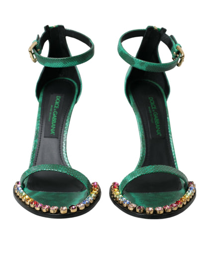 Dolce & Gabbana Green Exotic Leather Crystal Sandals Shoes