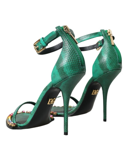 Dolce & Gabbana Green Exotic Leather Crystal Sandals Shoes