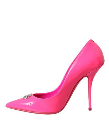 Dolce & Gabbana Neon Pink Leather Logo Pumps Heels Shoes