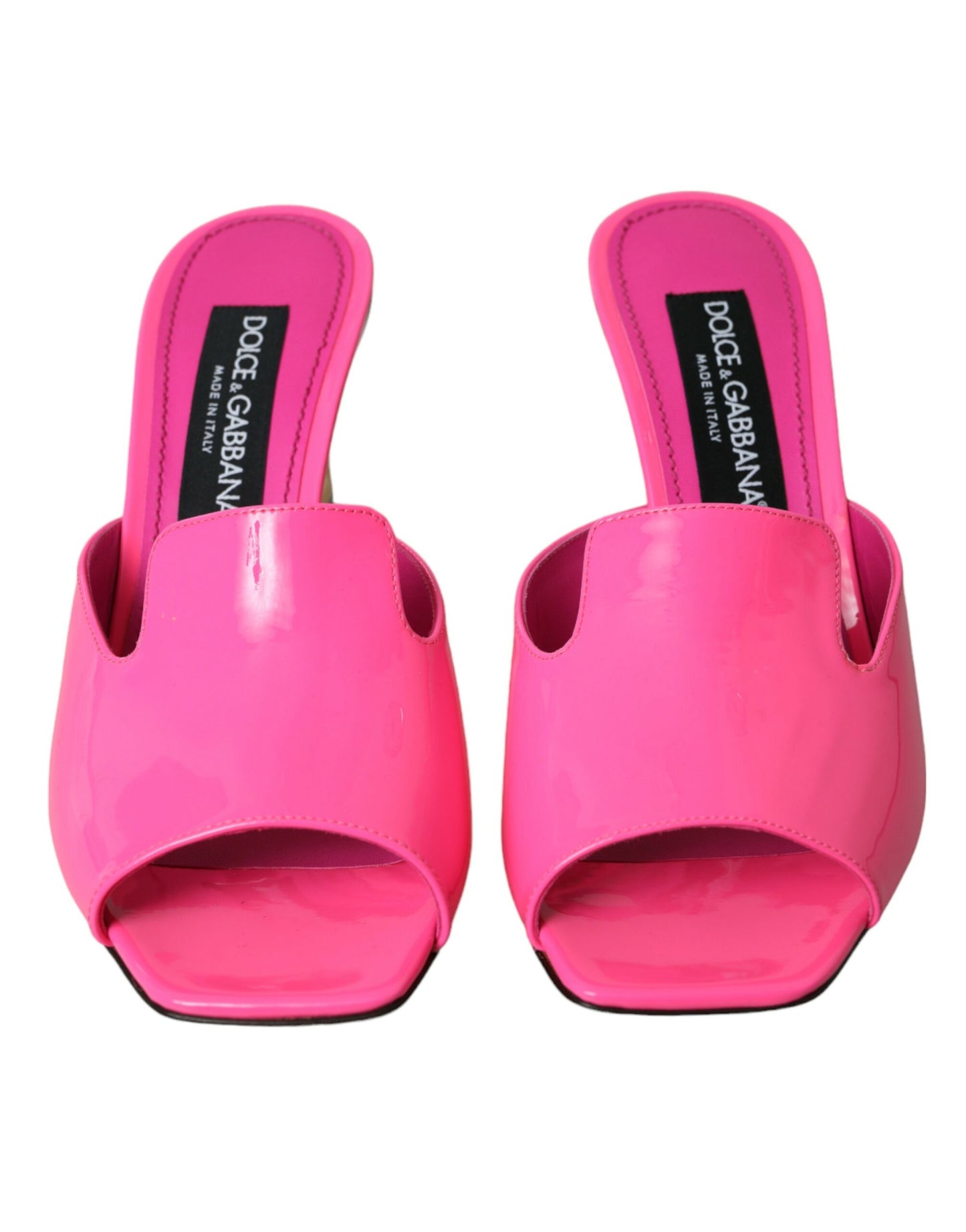 Dolce & Gabbana Neon Pink Leather Logo Heels Sandals Shoes