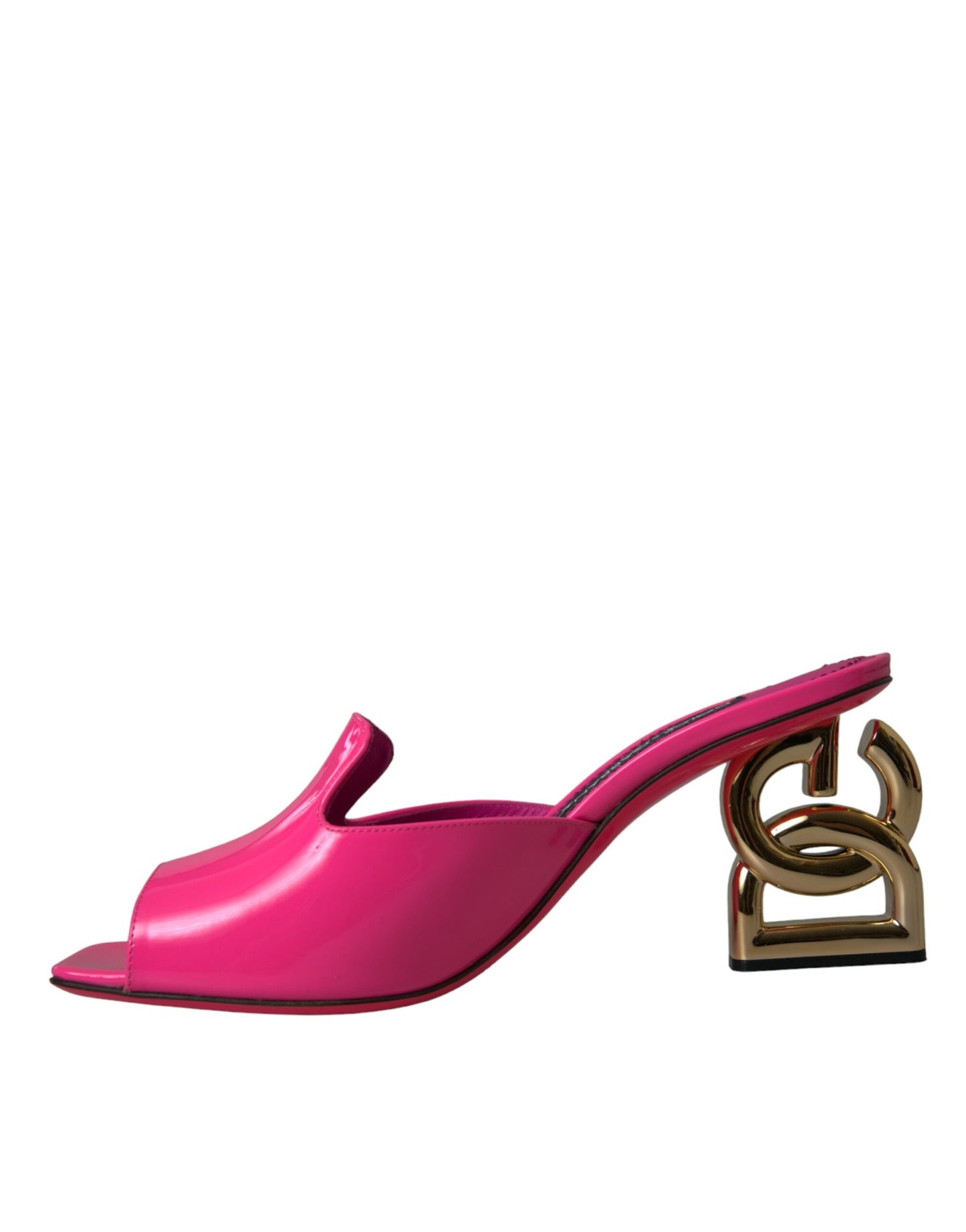 Dolce & Gabbana Neon Pink Leather Logo Heels Sandals Shoes