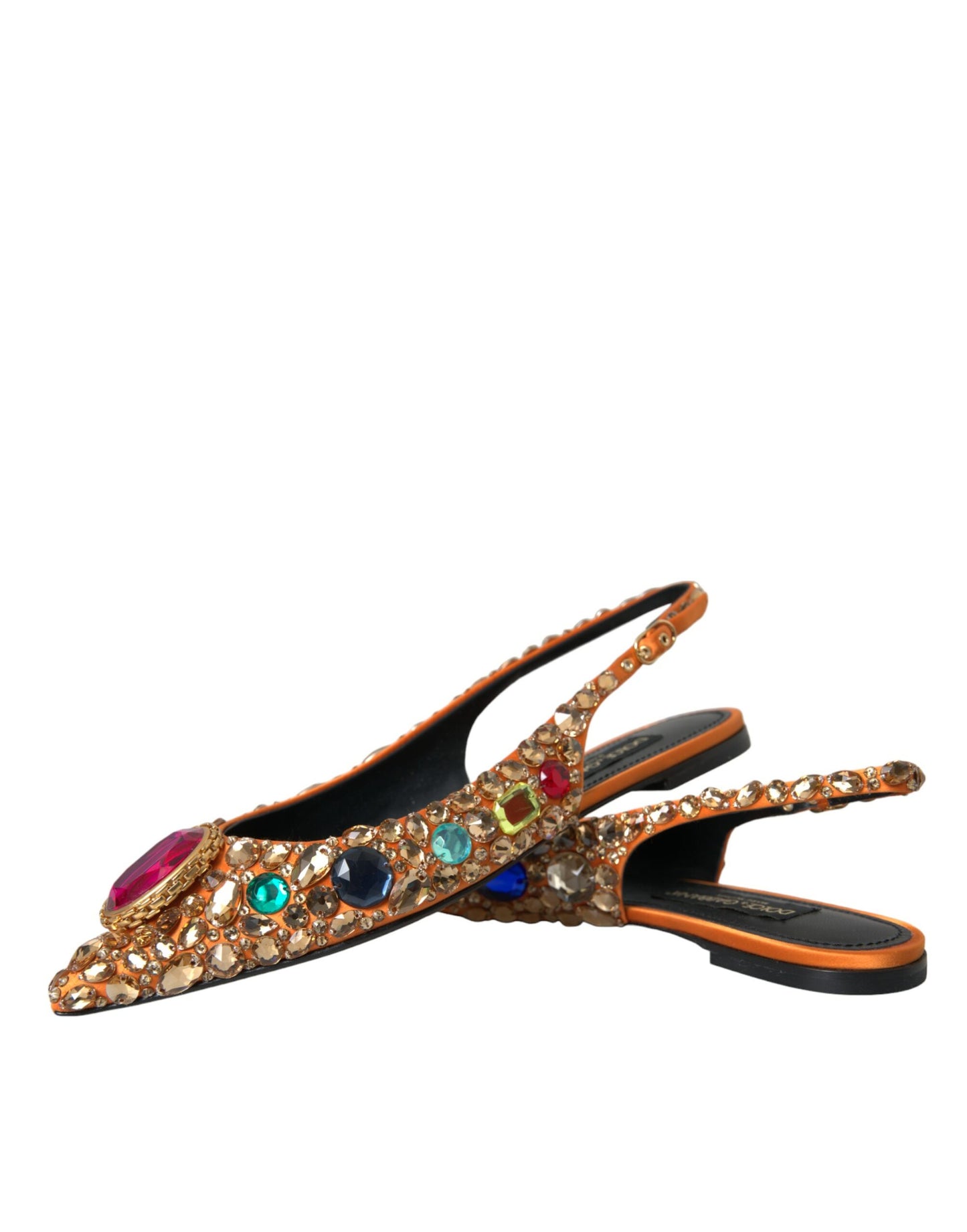 Dolce & Gabbana Orange Satin Crystals Flats Sandals Shoes