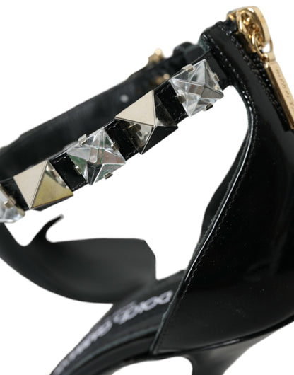 Dolce & Gabbana Black Crystals Sandals Ankle Strap Shoes