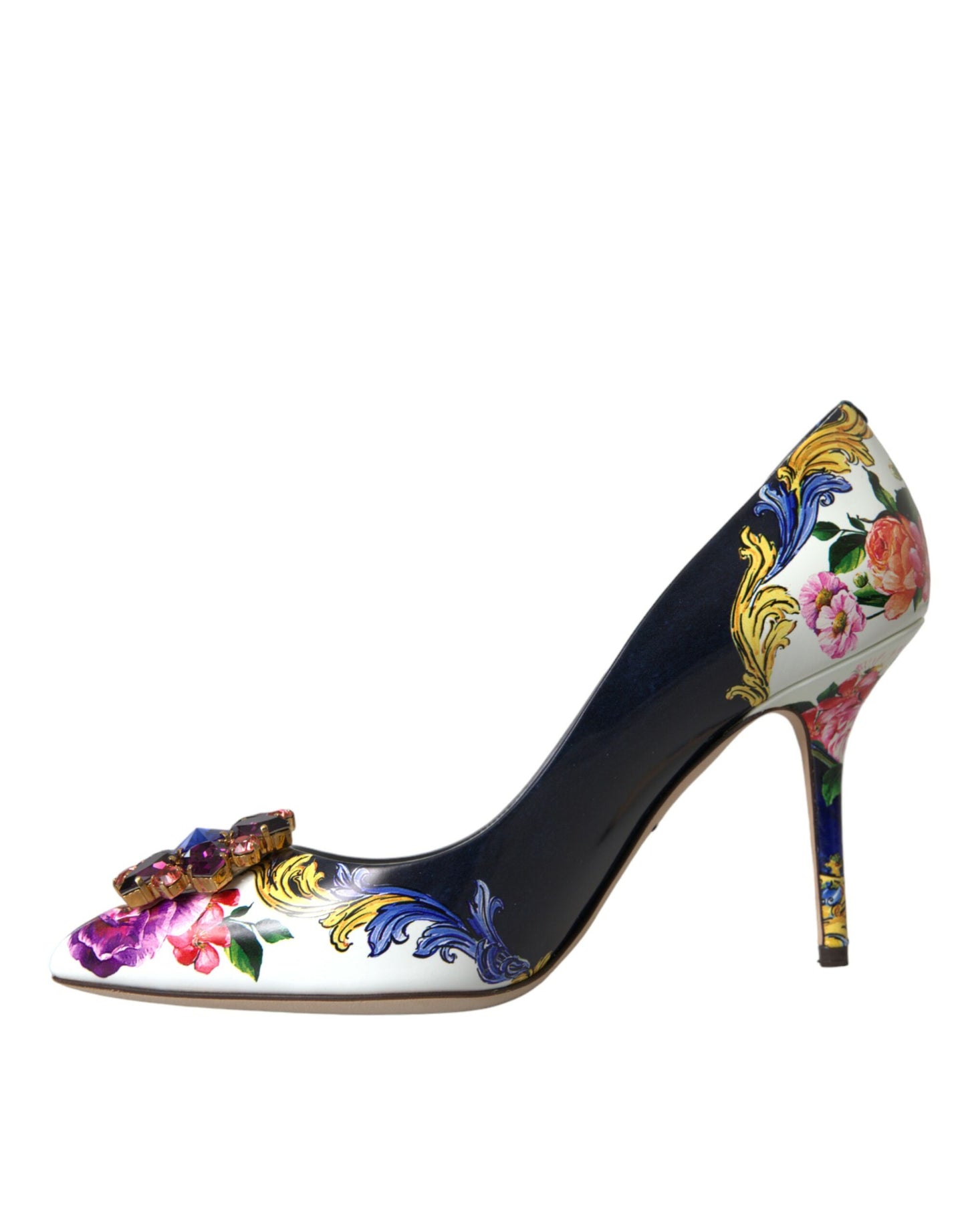 حذاء دولتشي آند غابانا ذو الكعب العالي والجلد والكريستال متعدد الألوان