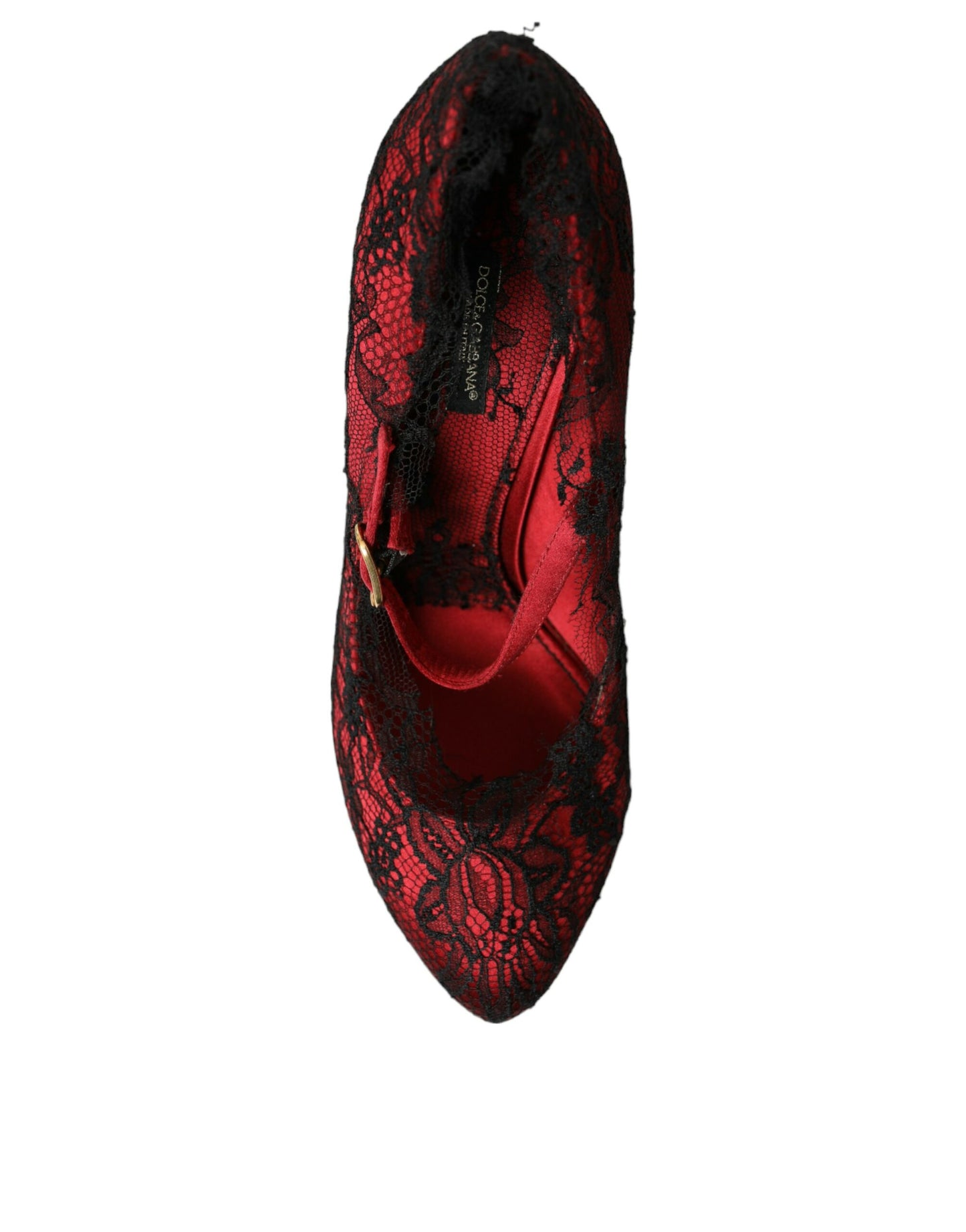 Dolce & Gabbana Red Black Floral Lace Mary Jane Pumps Shoes