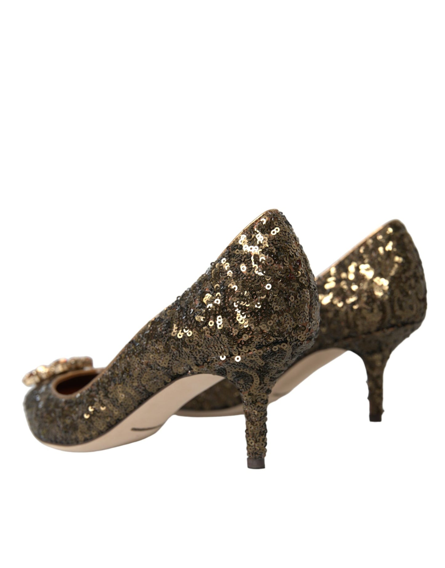 Dolce & Gabbana Gold Sequin Crystals Bellucci Heels Pumps Shoes