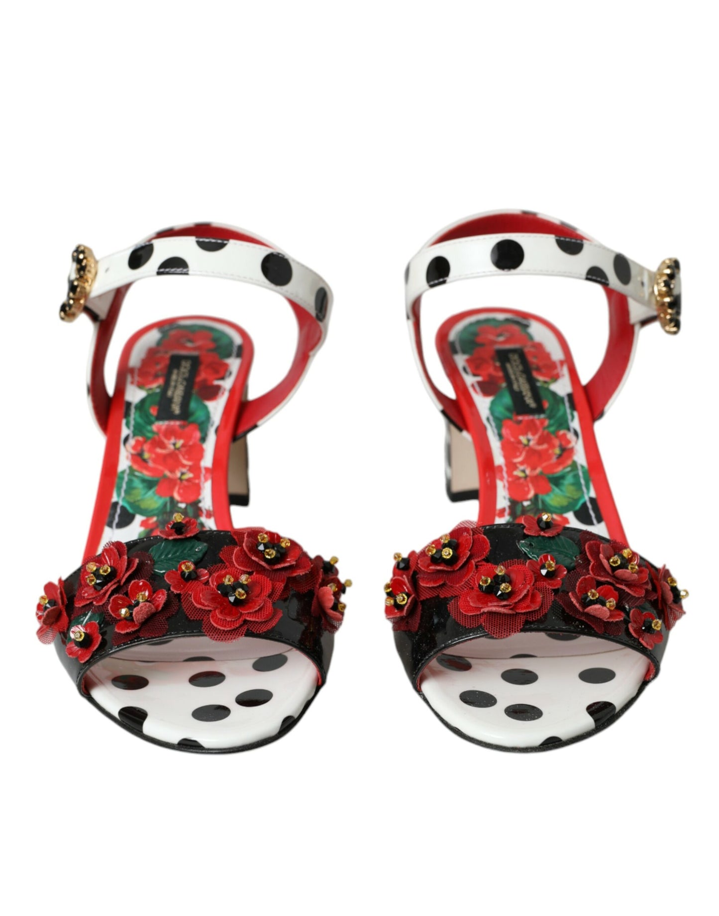 حذاء دولتشي آند غابانا صندل جلدي مزين بالكريستال متعدد الألوان