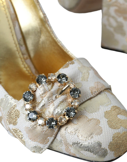 Dolce & Gabbana Gold Jacquard Crystals Heels Pumps Shoes