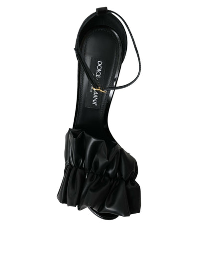 Dolce & Gabbana Black Leather Ankle Strap Heel Sandals Shoes