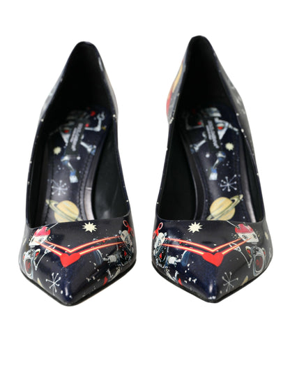 Dolce & Gabbana Blue Space Robot Leather Heels Pumps Shoes