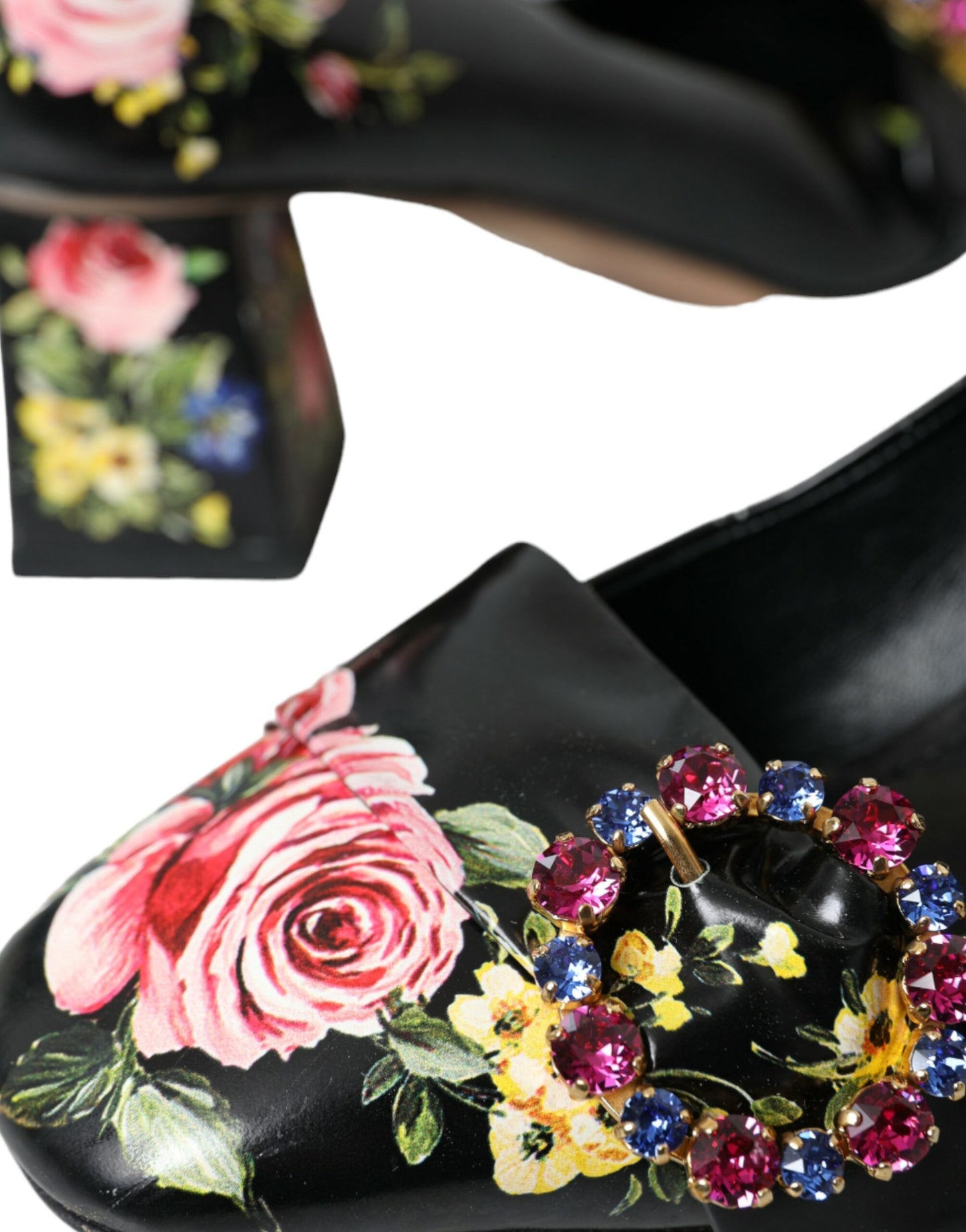 Dolce & Gabbana Black Floral Crystals Leather Pumps Shoes
