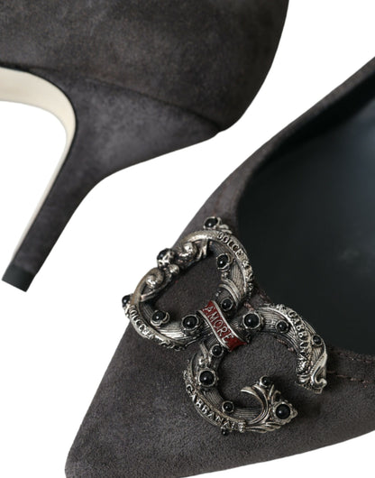 Dolce & Gabbana Gray Amore Suede Bellucci Heels Pumps Shoes