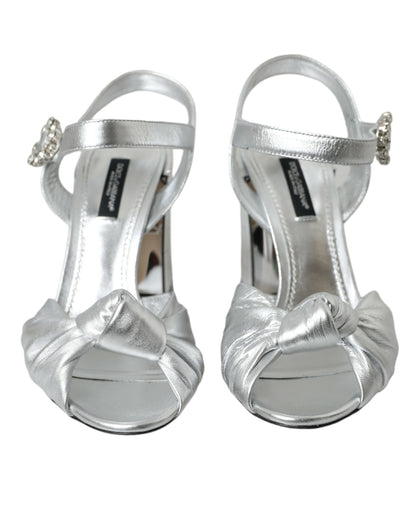 Dolce & Gabbana Silver Lambskin Leather Heels Sandals Shoes