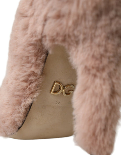 Dolce & Gabbana Light Pink Faux Fur Heels Pumps Shoes