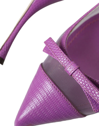Dolce & Gabbana Purple Leather Mesh High Heels Slingback Shoes