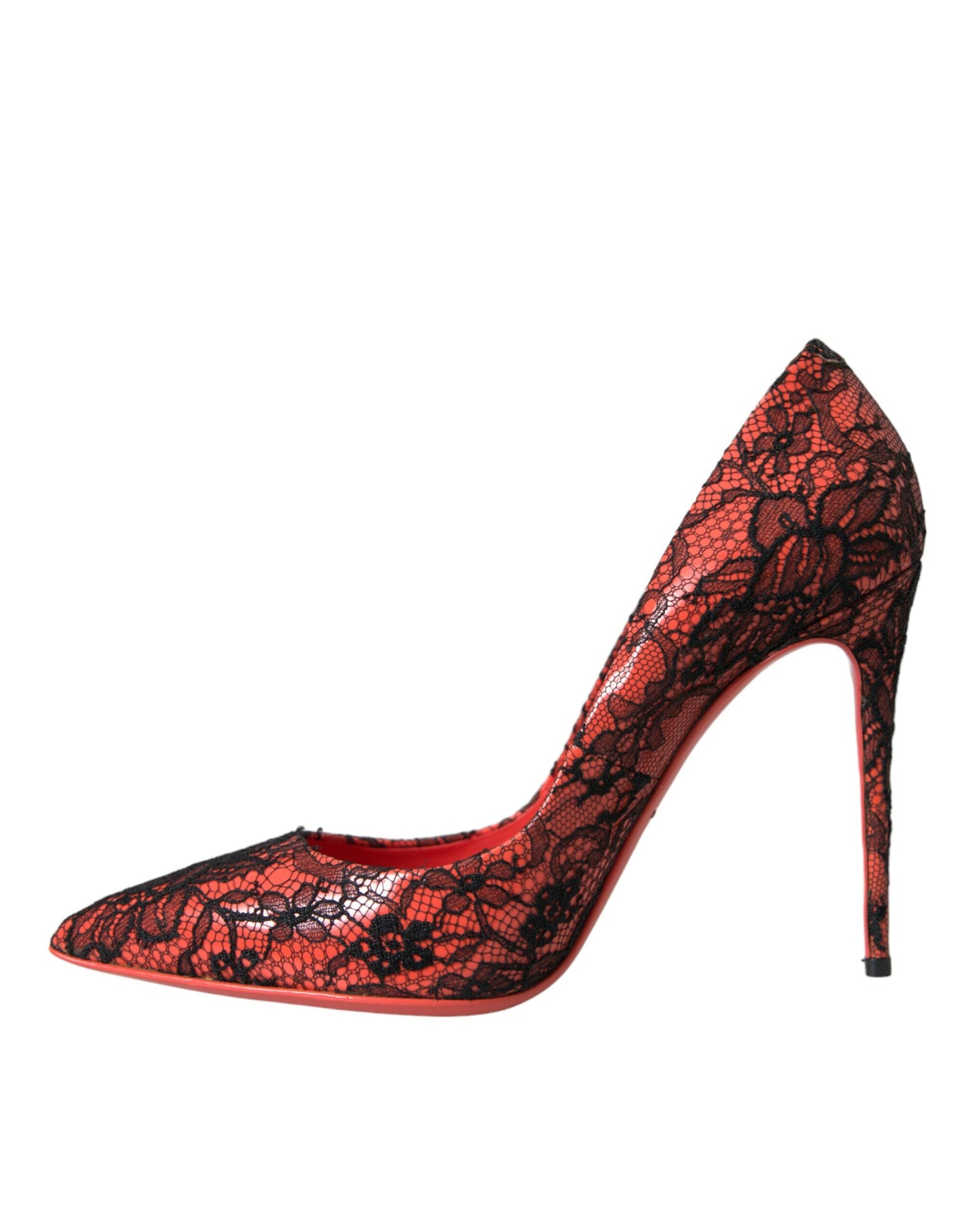 Dolce & Gabbana Orange Black Lace Leather Heels Pumps Shoes