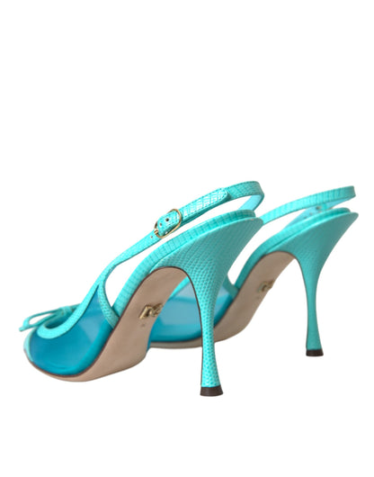Dolce & Gabbana Blue Leather Mesh High Heels Slingback Shoes