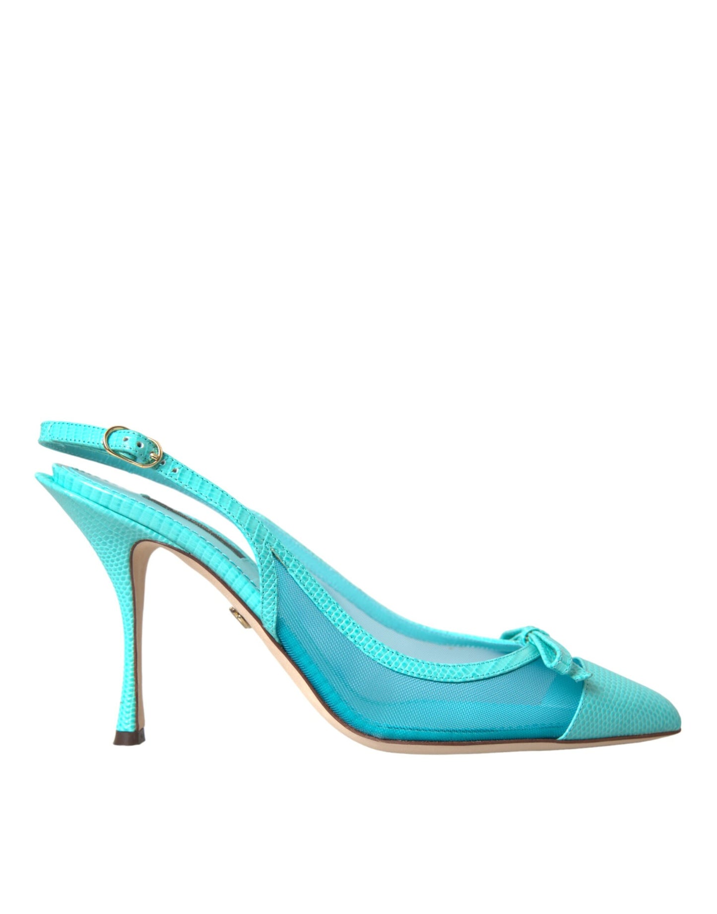 Dolce & Gabbana Blue Leather Mesh High Heels Slingback Shoes