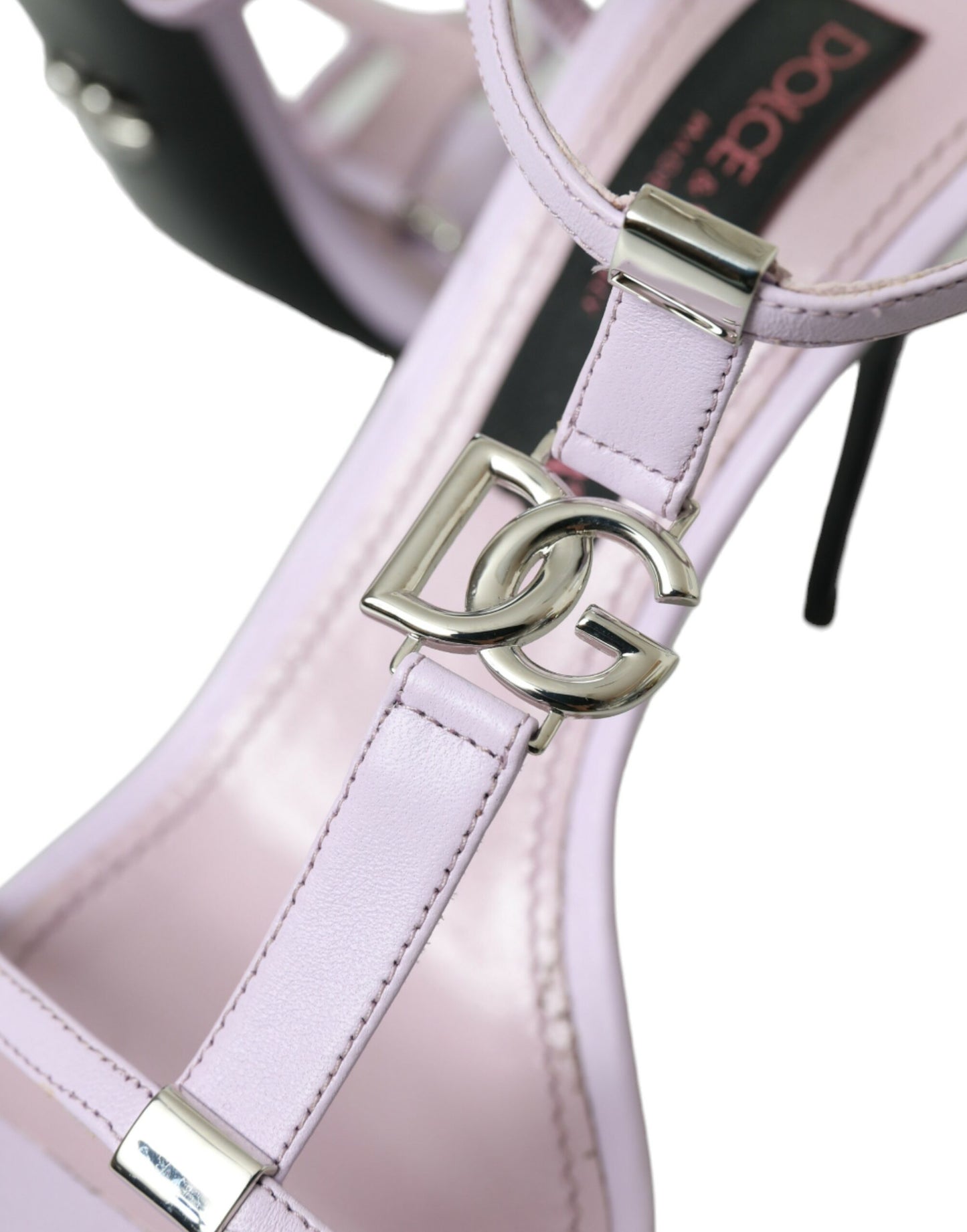 Dolce & Gabbana Purple Leather Logo Ankle Strap Heels Sandals Shoes