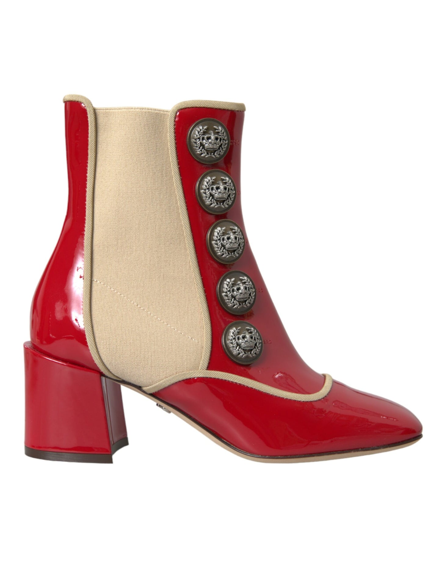 Dolce & Gabbana Red Beige Leather Embellished Mid Calf Boots Shoes