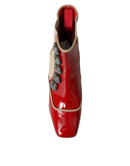 حذاء بوت من دولتشي آند غابانا متوسط ​​الساق مصنوع من الجلد باللون الأحمر والبيج