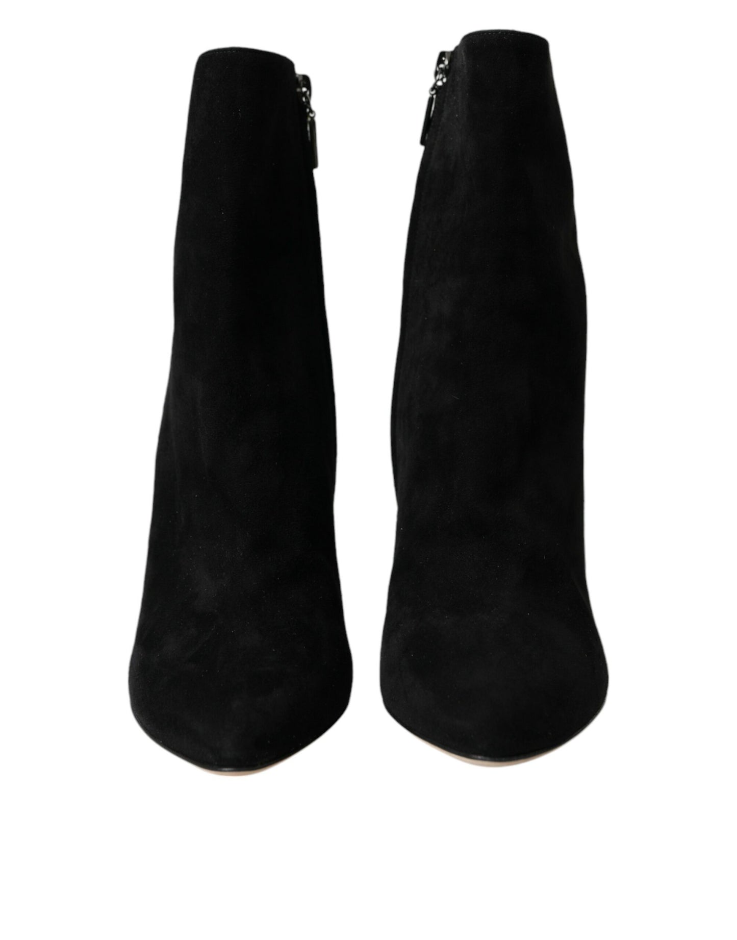 Dolce & Gabbana Black Suede Leather Ankle Heels Boots Shoes