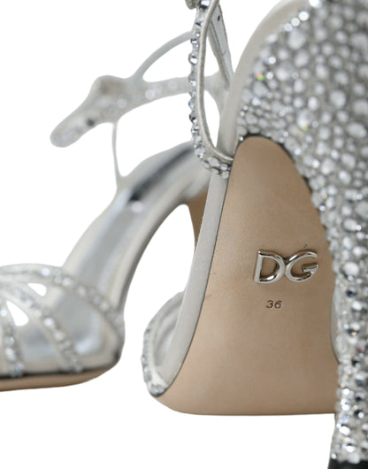 Dolce & Gabbana Silver Viscose Crystal Heels Sandals Shoes