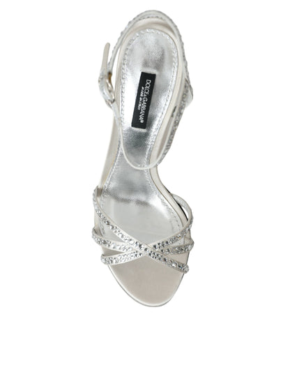 Dolce & Gabbana Silver Viscose Crystal Heels Sandals Shoes