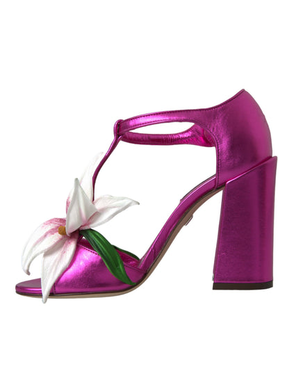 حذاء دولتشي آند غابانا صندل من الجلد الوردي مزين بالكريستال والزهور