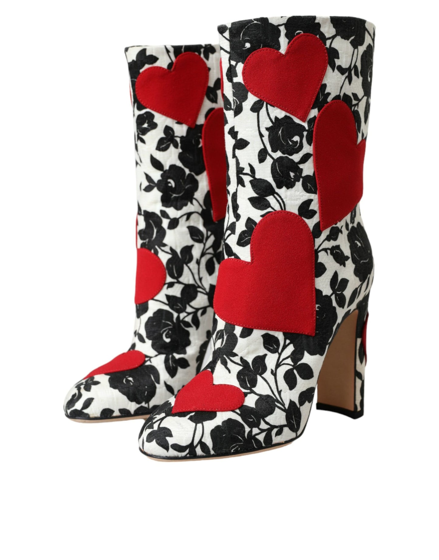 Dolce & Gabbana White Floral Hearts Leather High Boots Shoes