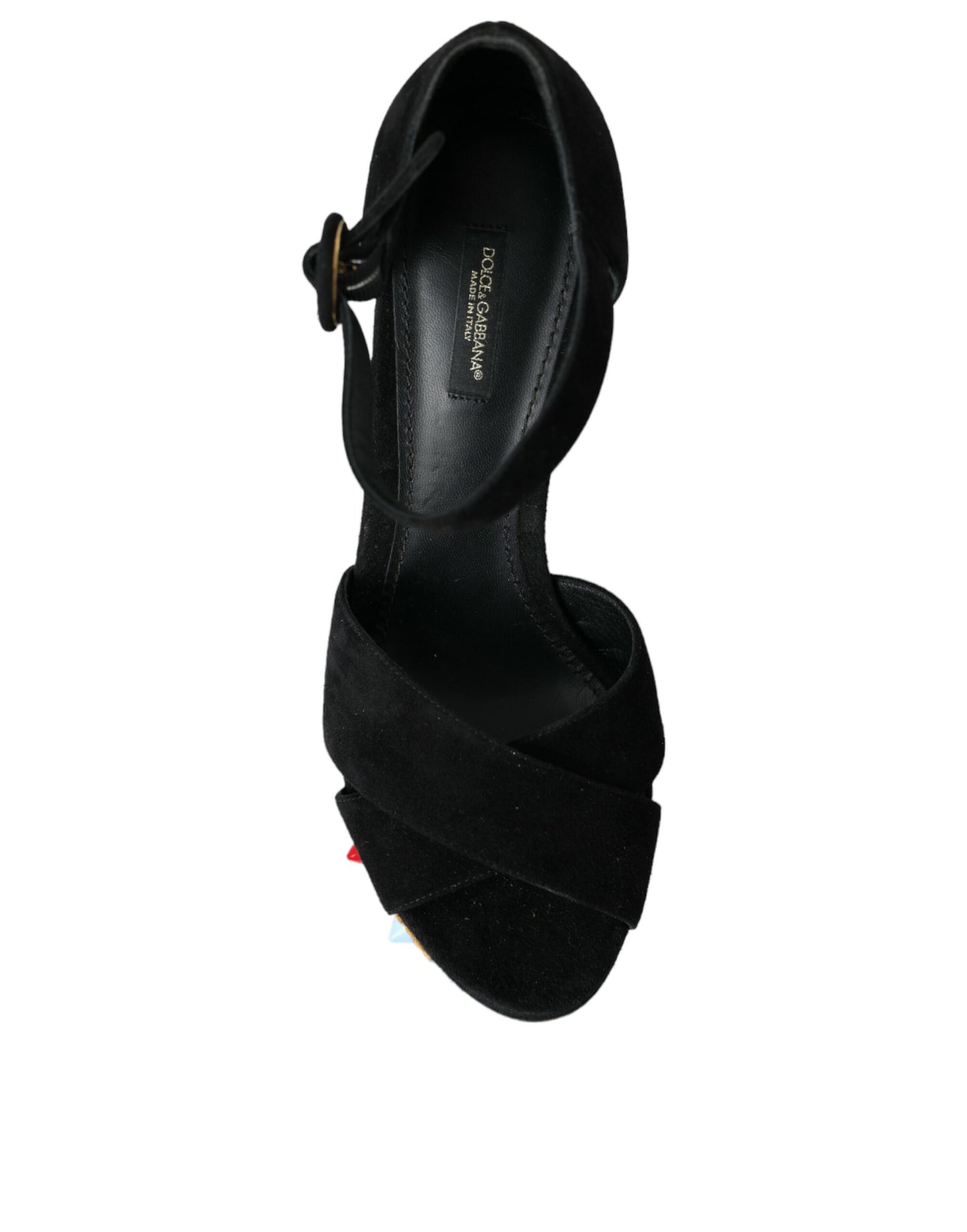 Dolce & Gabbana Black Floral Ankle Strap Heels Sandals Shoes